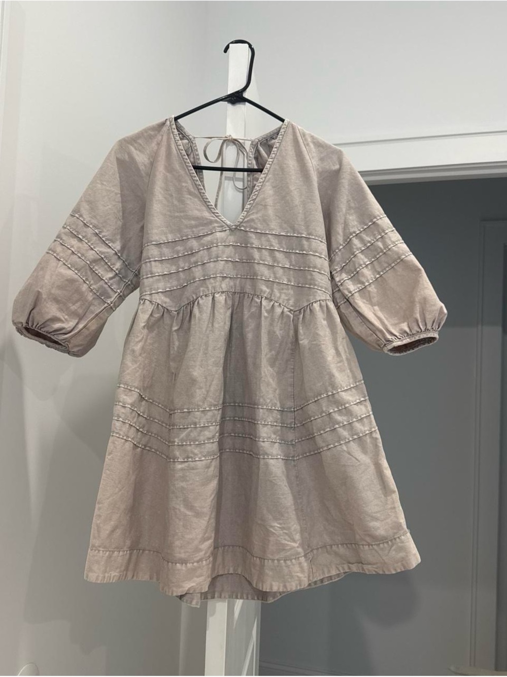 Free People Taupe Tiered V-Neck Mini Dress